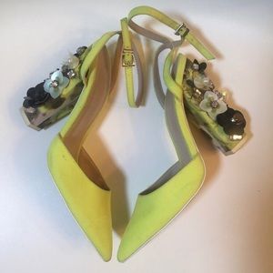 Yellow flower sequin heels